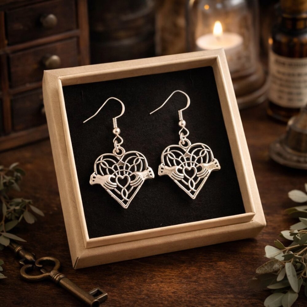 The Secret Vow Relics™ Victorian Winged Heart Silver Earrings